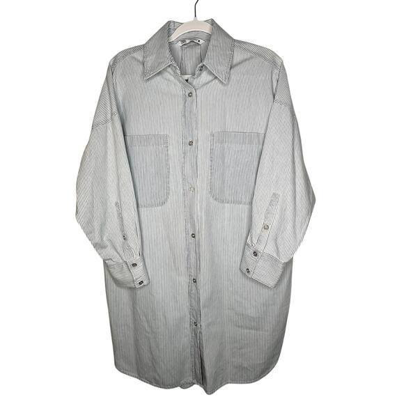 Zara Blue Stripe Oversized Oxford Shirt Dress Size Small - Picture 3 of 9